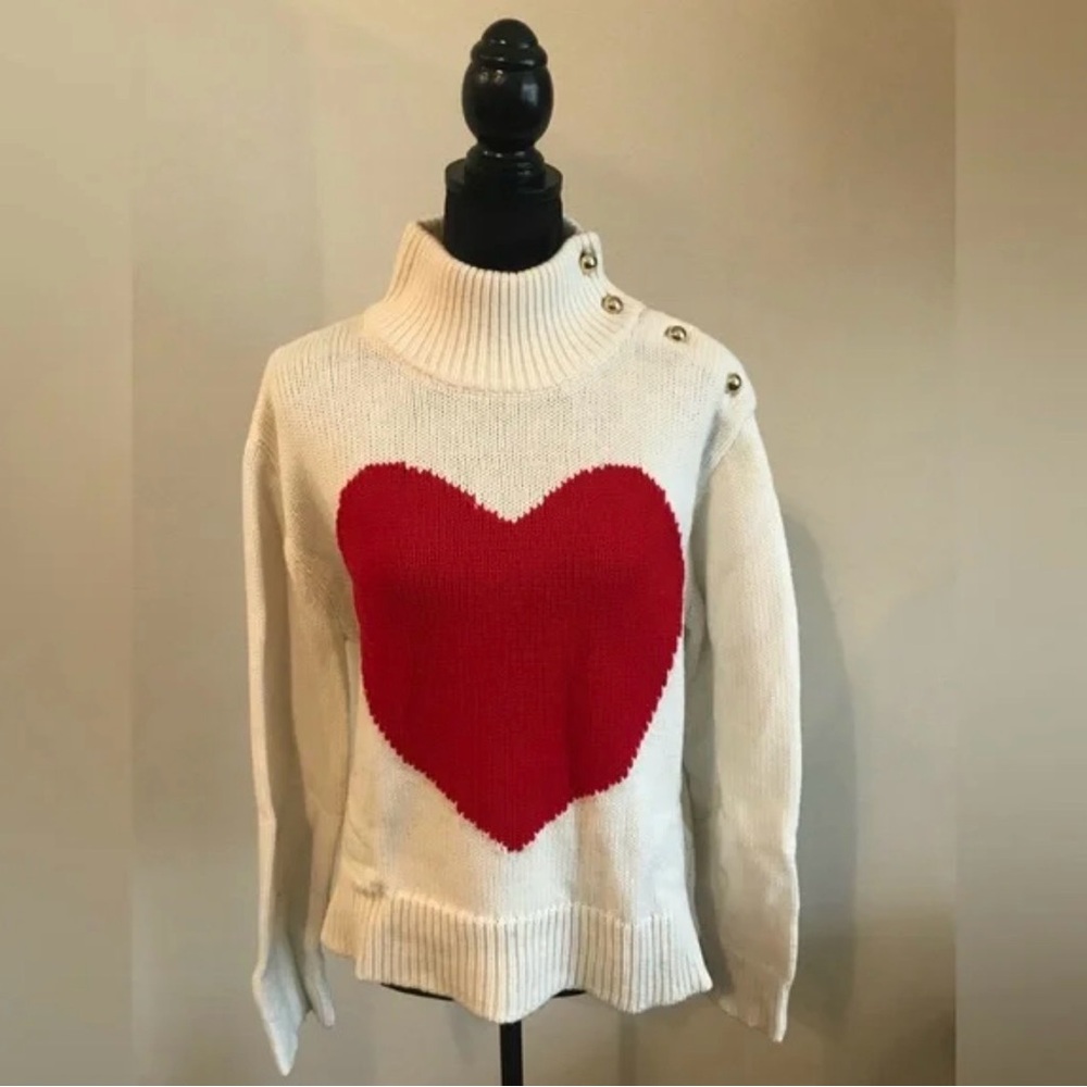 Cream Turtleneck Sweater with Red Heart - Kate Spade